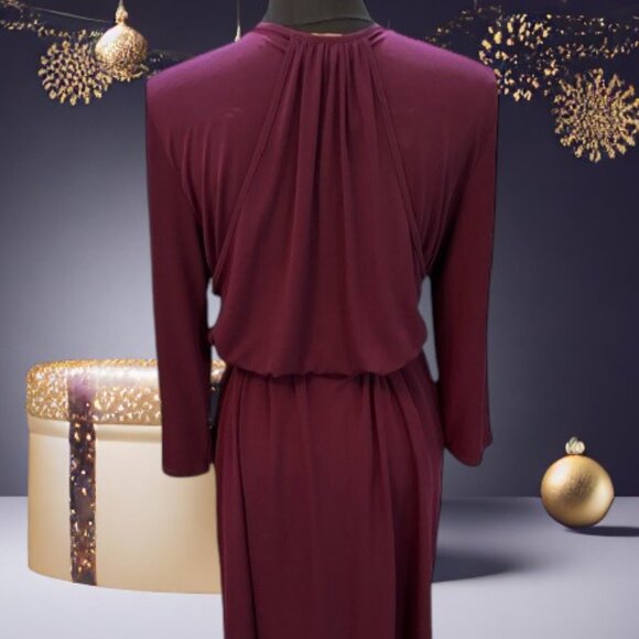 Badgley Mischka PLUM Draped Dress w/ V-Neck Embellished Beading w/Belt ( L ) NWT - Picture 2 of 16